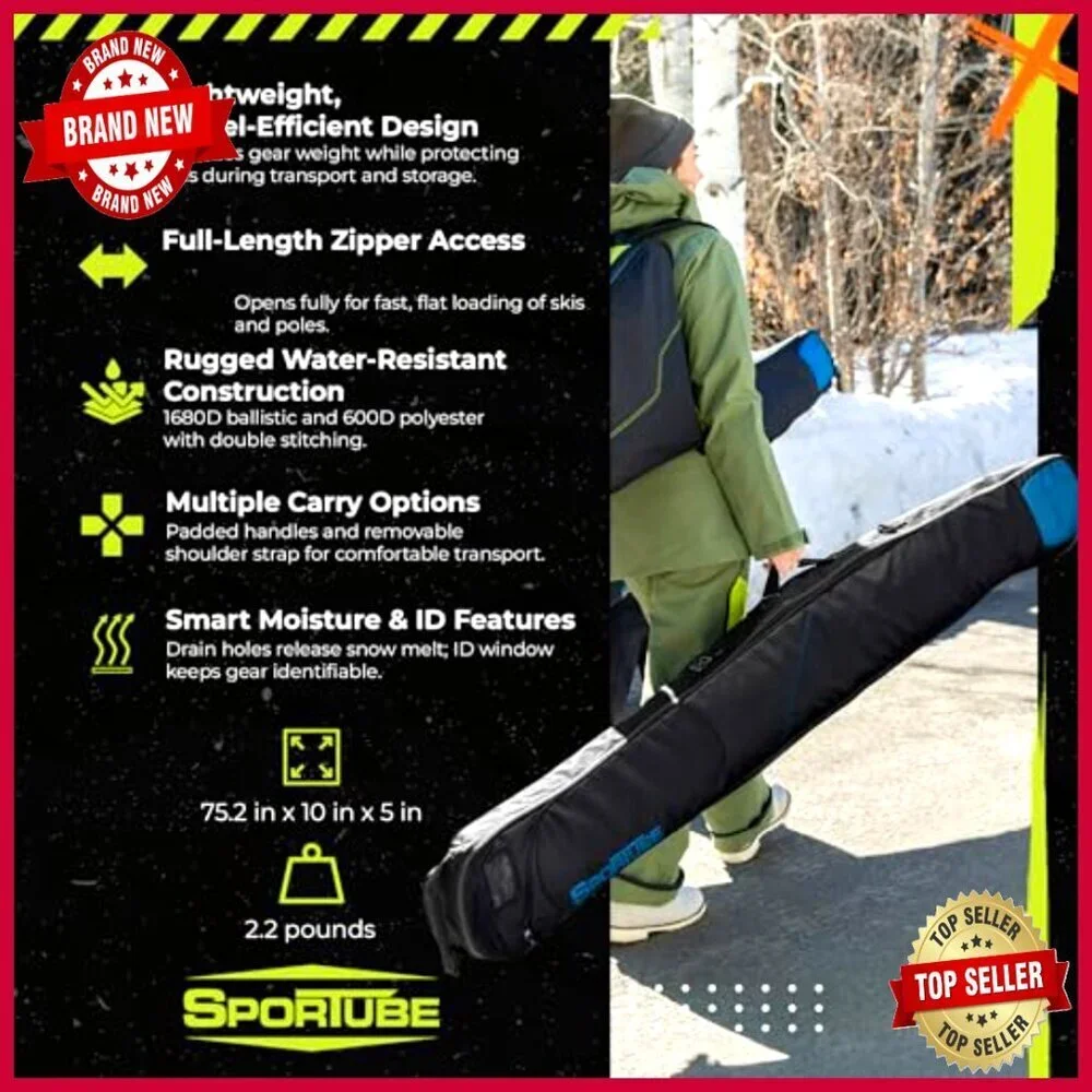 Lightweight Ski Sleeve Bag with Full-Length Zipper and Padded Handles